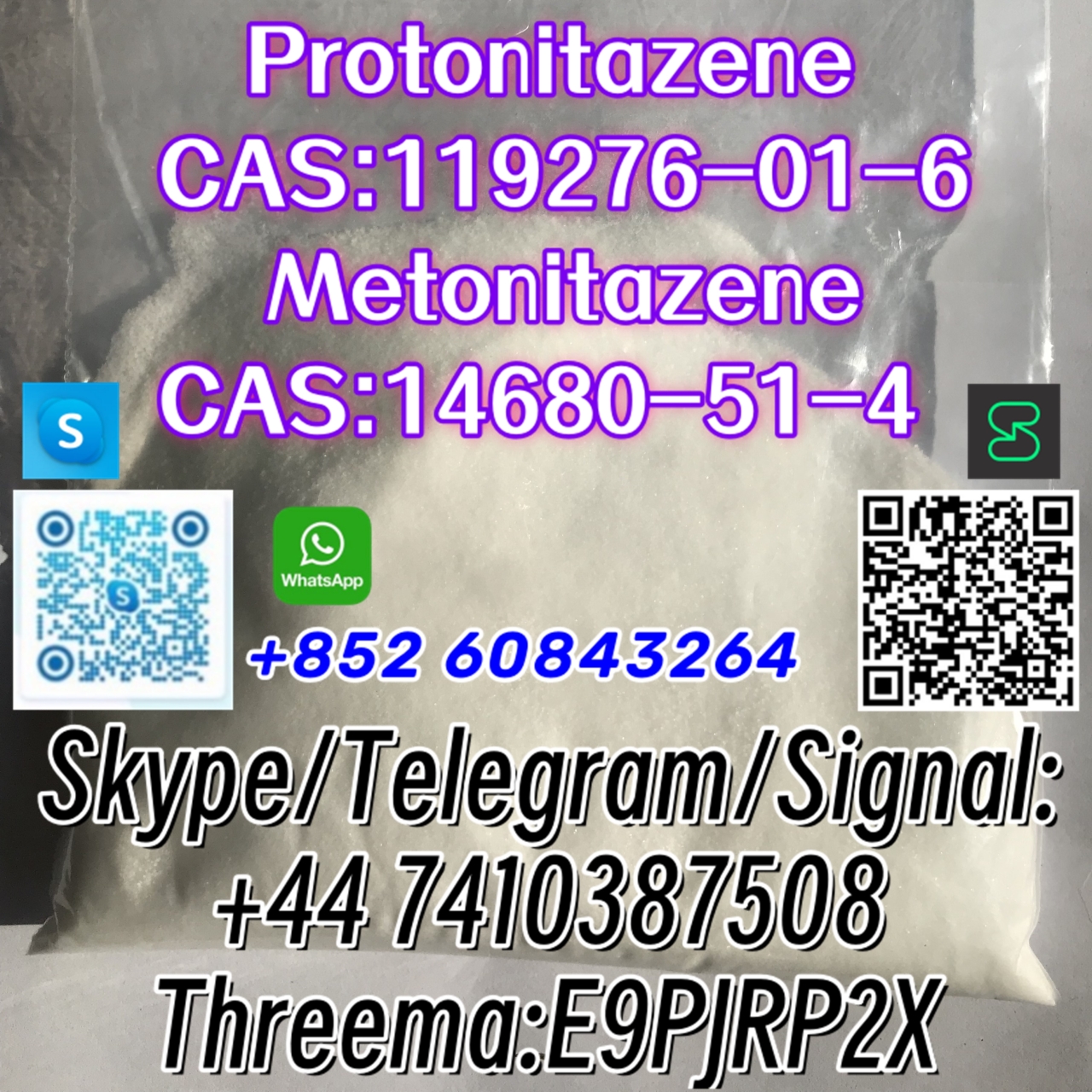 Protonitazene CAS:119276-01-6 Metonitazene CAS:14680-51-4 Skype/Telegram/Signal: +44 7410387508 Threema:E9PJRP2X-1 24.04.2024 - Protonitazene CAS:119276-01-6
Metonitazene CAS:14680-51-4    Skype/Telegram/Signal:
+44 7410387508
Threema:E9PJRP2X
