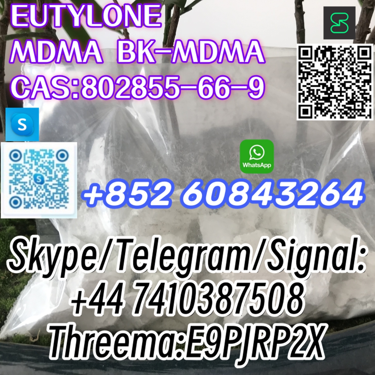 EUTYLONE MDMA BK-MDMA CAS:802855-66-9 Skype/Telegram/Signal: +44 7410387508 Threema:E9PJRP2X-1 24.04.2024 - EUTYLONE  MDMA  BK-MDMA  CAS:802855-66-9   Skype/Telegram/Signal:
+44 7410387508
Threema:E9PJRP2X